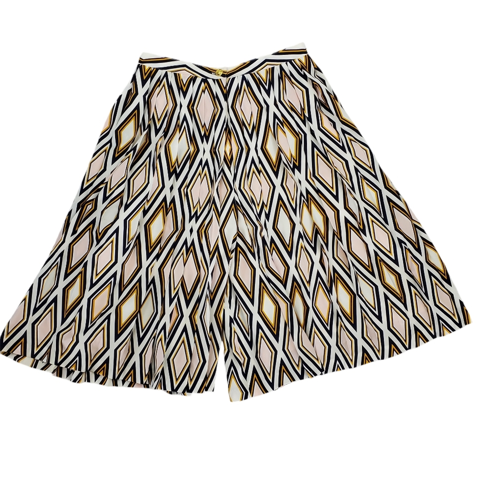 Tory Burch pleated navy gold white split gaucho culotte style Skirt Size 2 47822